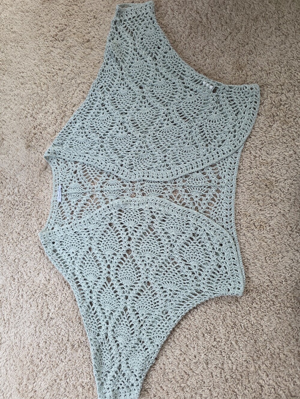 Glance Sage Mint Green Crochet Open Front Lace Cardigan Vest One Size